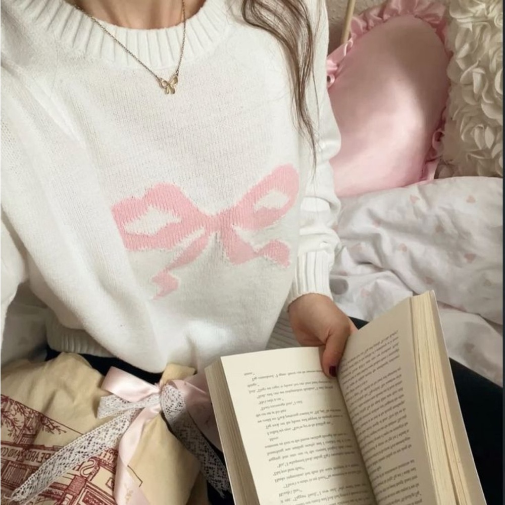 Happily Grey bow fleece long sleeve sweater NWOT 🎀 (Loveshackfancy vibes)🎀 - Picture 5 of 6